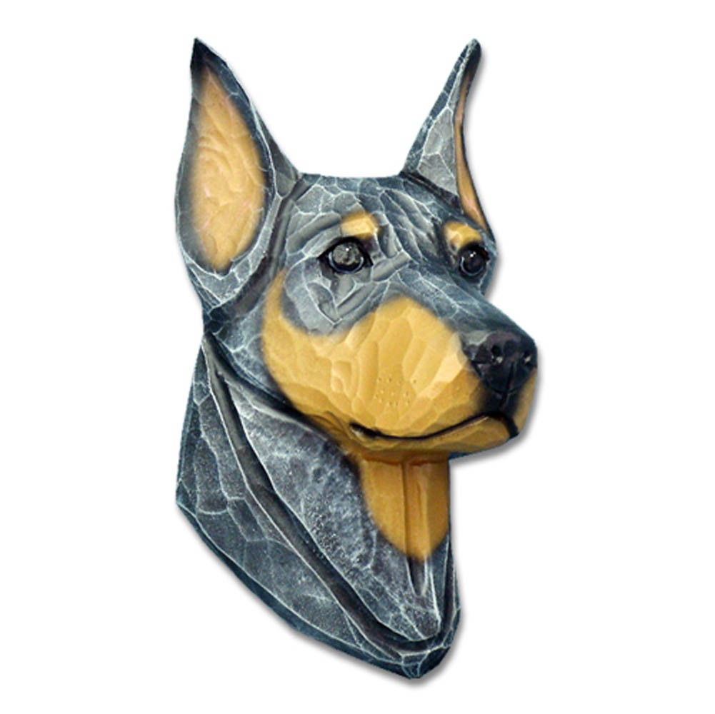 Doberman Pinscher Head Plaque Figurine Blue/Tan