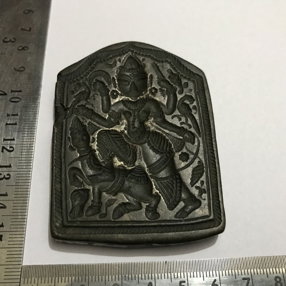 An antique old bell metal jewelry stamp die seal Hindu Goddess Durga pattern