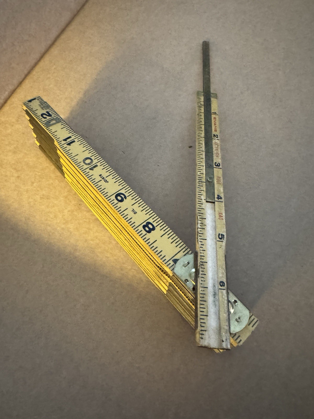 Vintage Evans Extension Rule 72 in Zig Zag Wood Folding Rule w/ Brass Extension