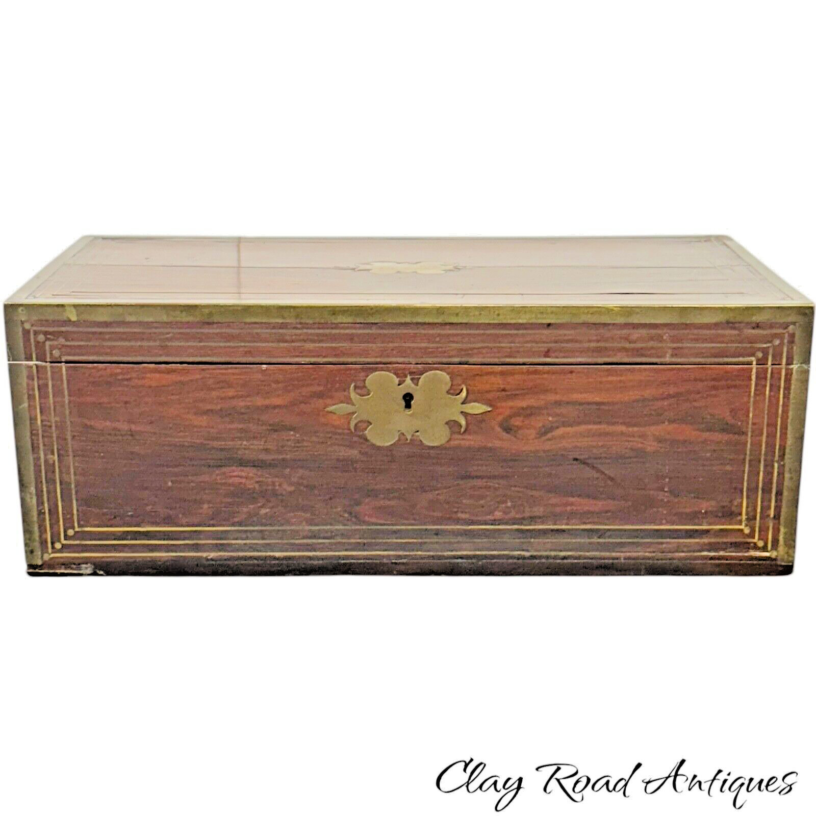 ANTIQUE campaign brass inlay rosewood lap desk 1800s Edwardian box tic ANTIQUE campaign brass inlay rosewood lap desk 1800s Edwardian box tic
