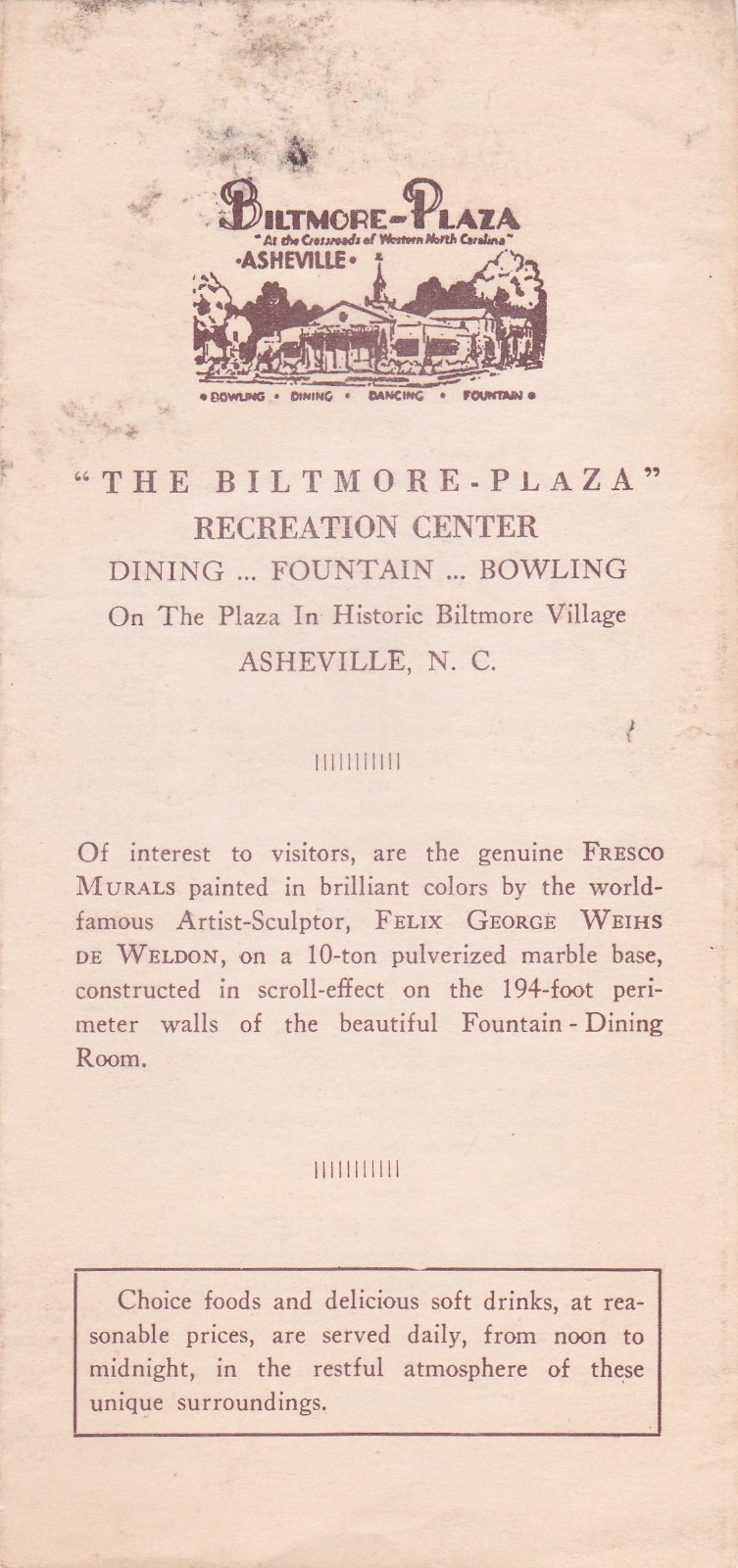 c1950 The Biltmore Plaza Recreation Center Asheville NC Brochure