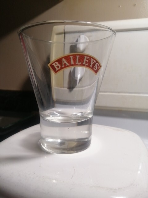 Rare Bailey's Heavy Bottom Flared Glass Tumbler Red Band Stamped Logo 