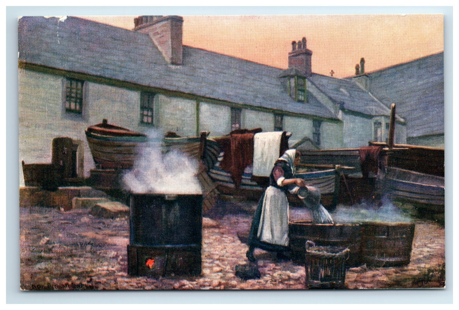 Postcard Tuck Oilette Scottish Fisher Life Boiling Mussels UNP
