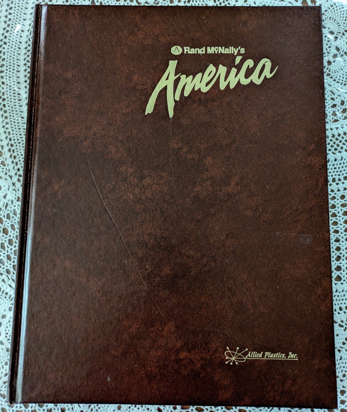 Vtg 1980\'s Rand McNally\'s America Book Maps & Info Brown Leather-Like Lg HCover