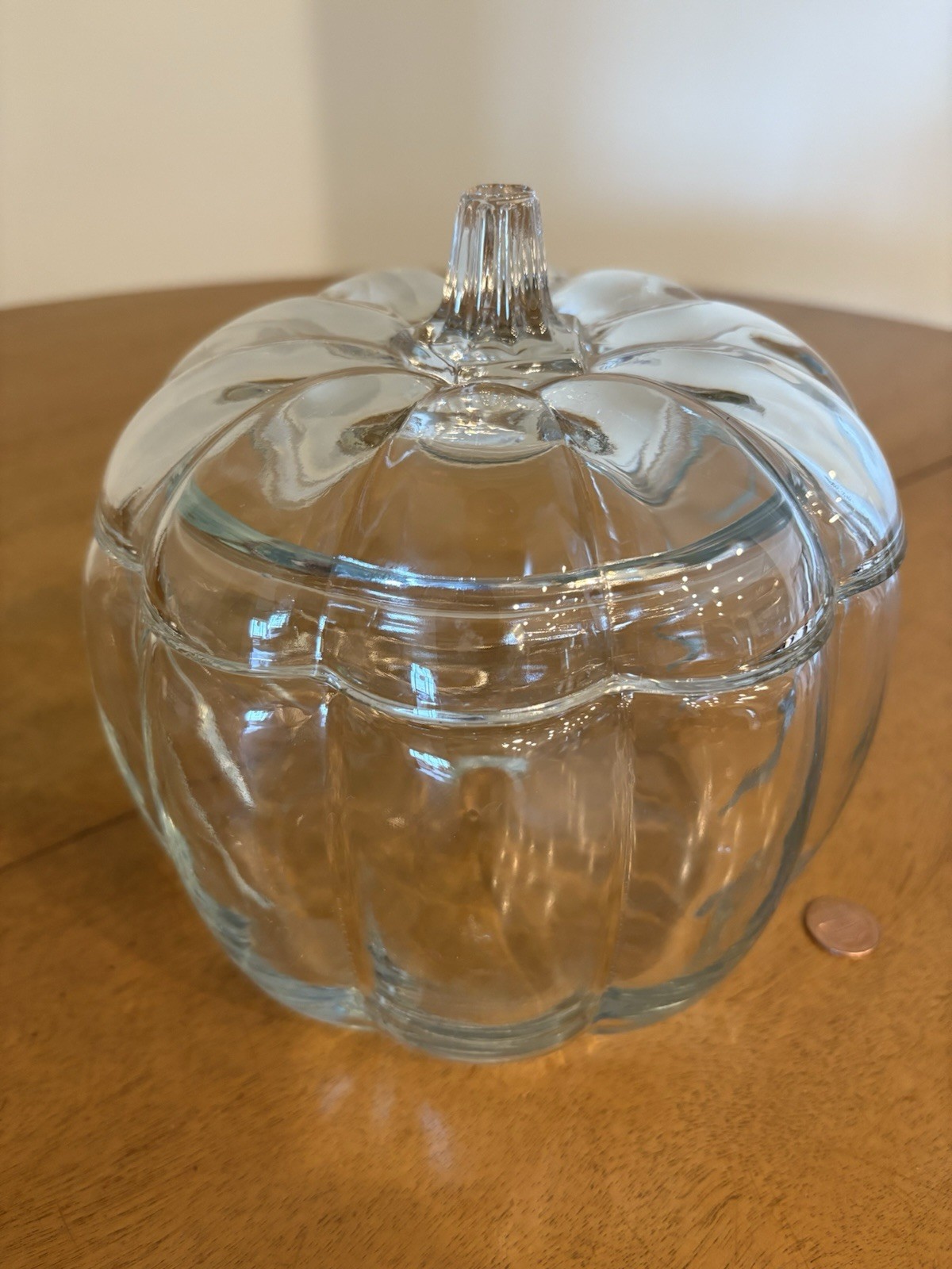 Clear Glass Pumpkin Shaped Cookie Jar / Treat Canister Fall Autumn Halloween 7