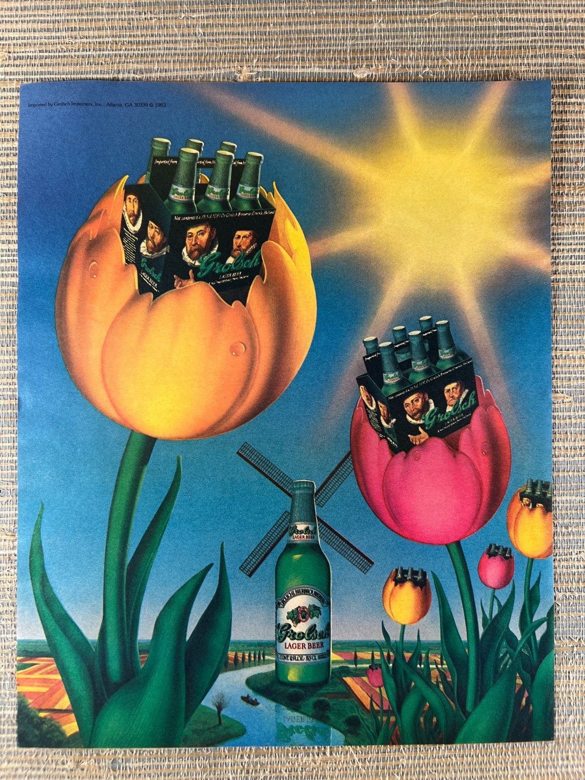 Grolsch Lager Beer Tulip Art 6 Pack Bottles 1984 Vintage Print Ad