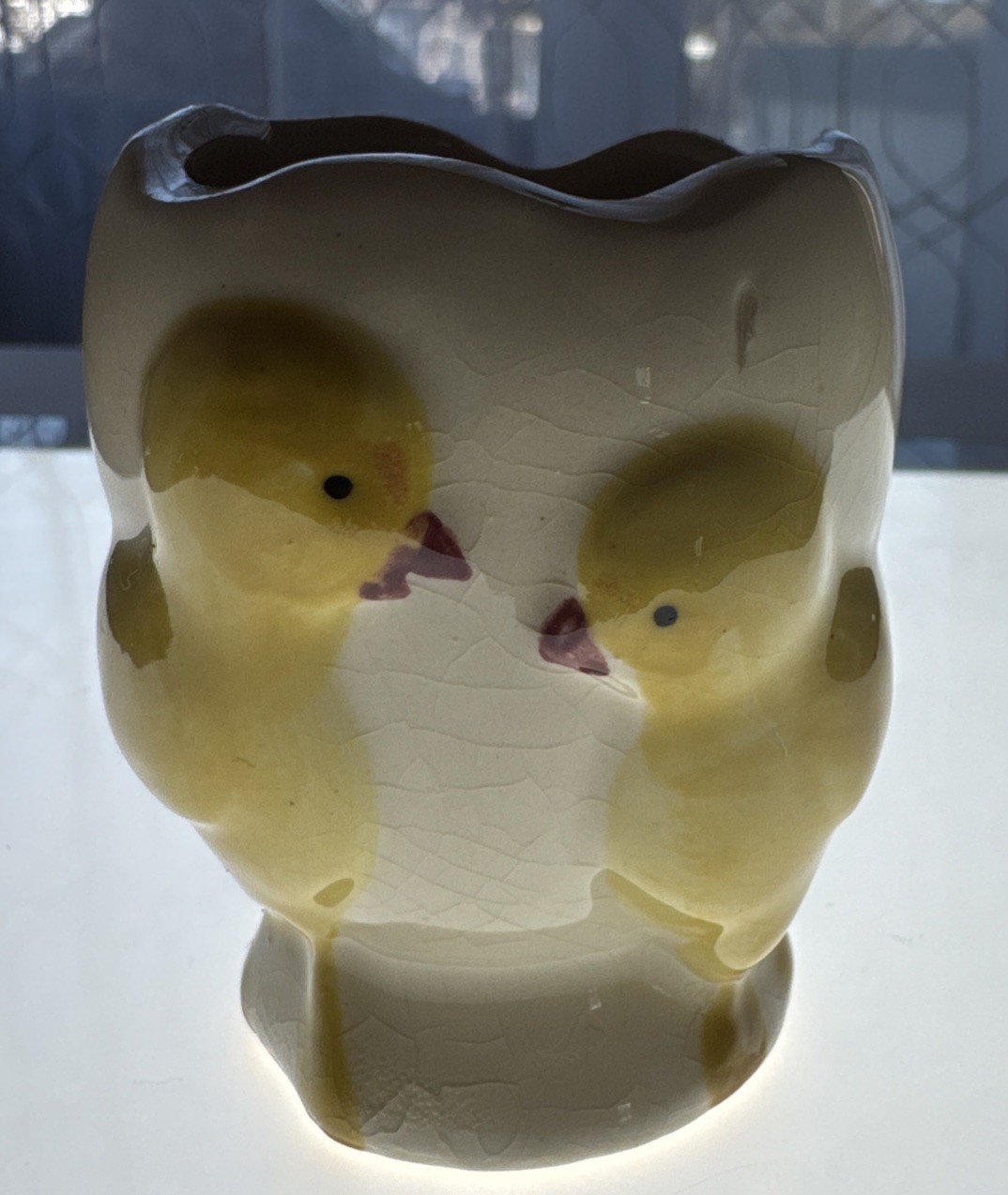 Vtg Rare Fanny Farmer Baby Chicks Ceramic Egg Cup Raised Relief 1930’s T8