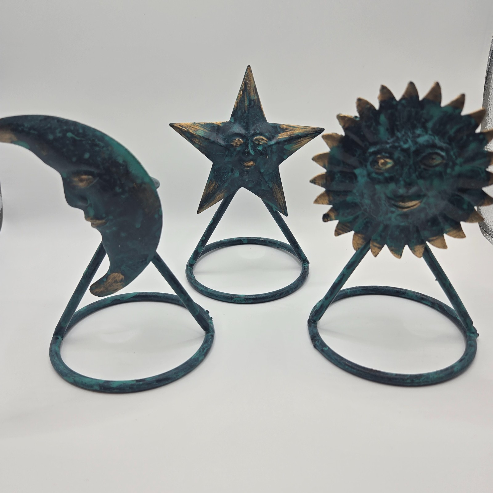 Vtg Celestial |Sun Moon Star Wall Sconce Candle Holder Trio Metal Made India.