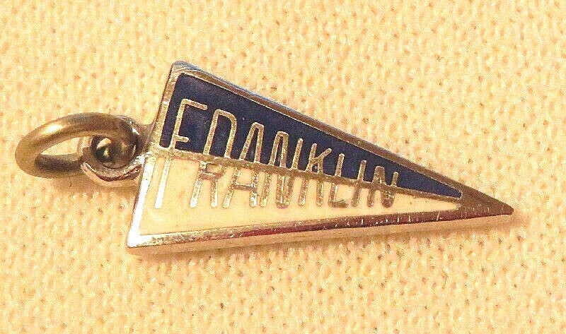 Franklin Charm Vintage Silver Tone New Old Stock Blue & White Pennant