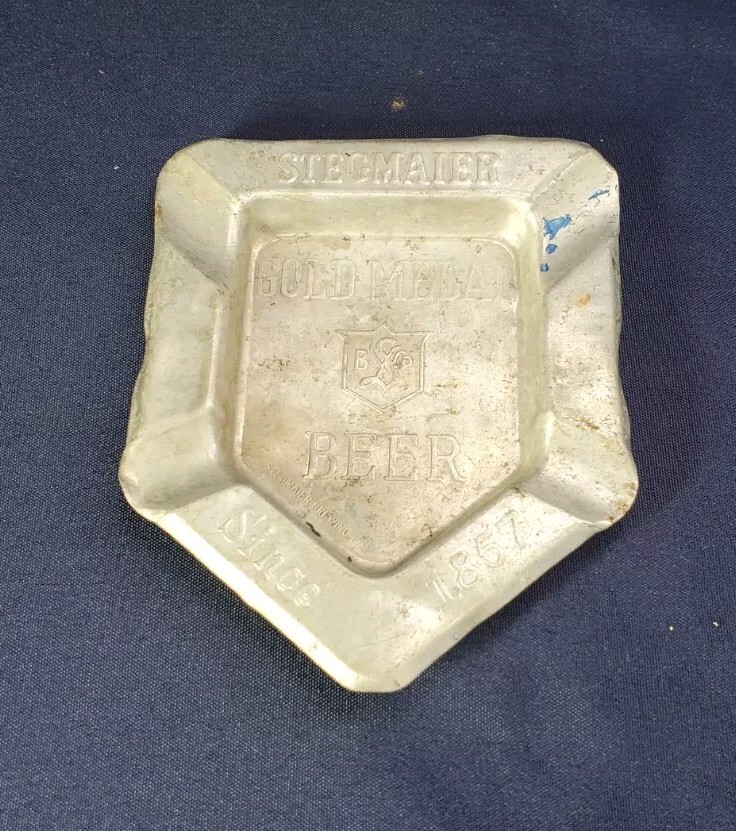 Vintage STEGMAIER\'S GOLD MEDAL BEER VINTAGE ALUMINUM Home Plate ASHTRAY Vintage STEGMAIER\'S GOLD MEDAL BEER VINTAGE ALUMINUM Home Plate ASHTRAY