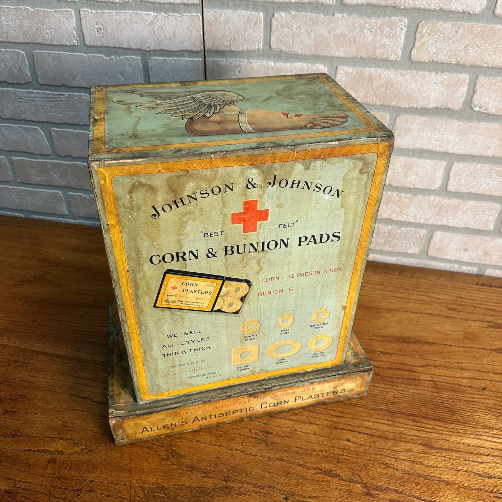 RARE Early 1900s Johnson & Johnson Bunion Pads Advertising Store Display Cabinet RARE Early 1900s Johnson & Johnson Bunion Pads Advertising Store Display Cabinet