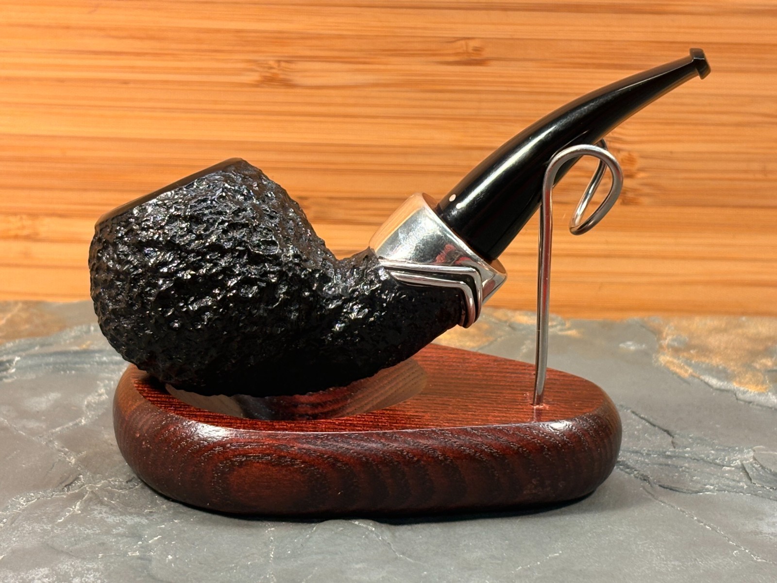 Striking Poul Winslow E Grade Rusticated Sterling Danish Bent Apple Pipe