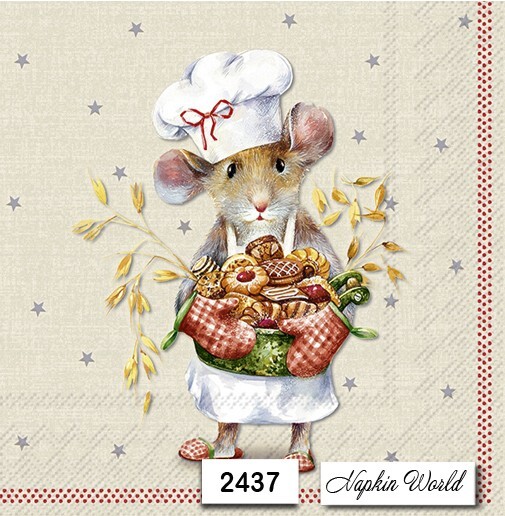 (2437) TWO Paper LUNCHEON Decoupage Art Craft Napkins - MOUSE BAKER BAKIING (2437) TWO Paper LUNCHEON Decoupage Art Craft Napkins - MOUSE BAKER BAKIING