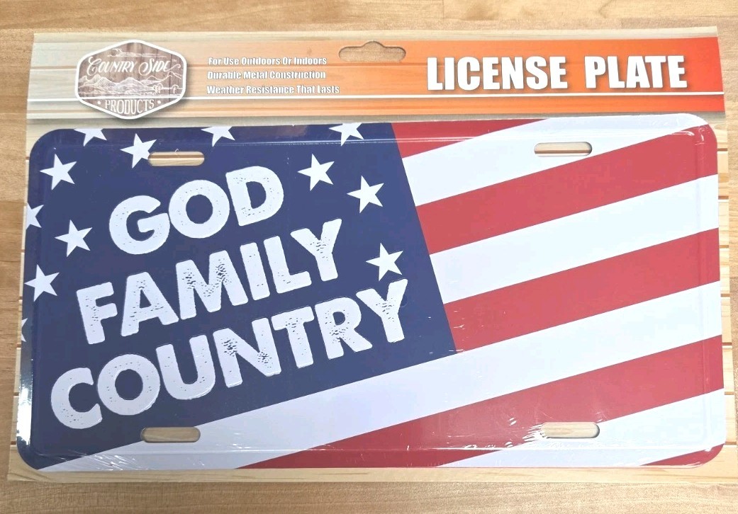 God Family & Country Metal License Plate NWT 