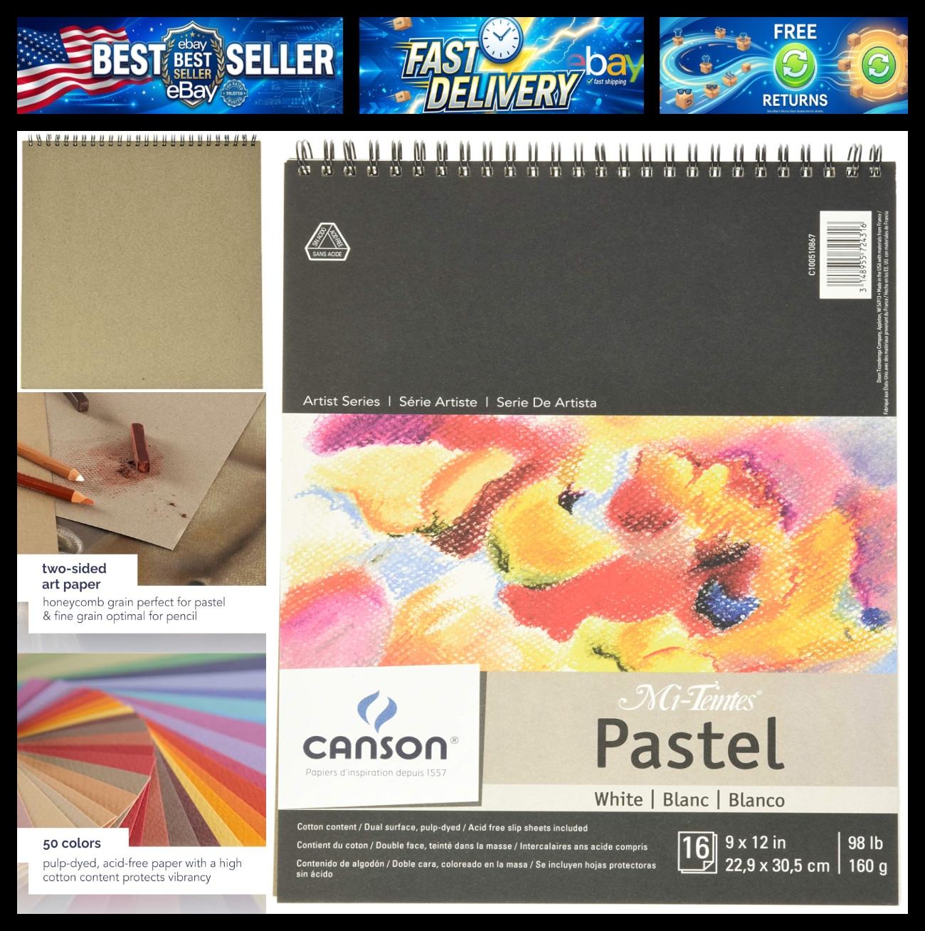 Mi-Teintes Pastel Pad, White with Glassine 9\