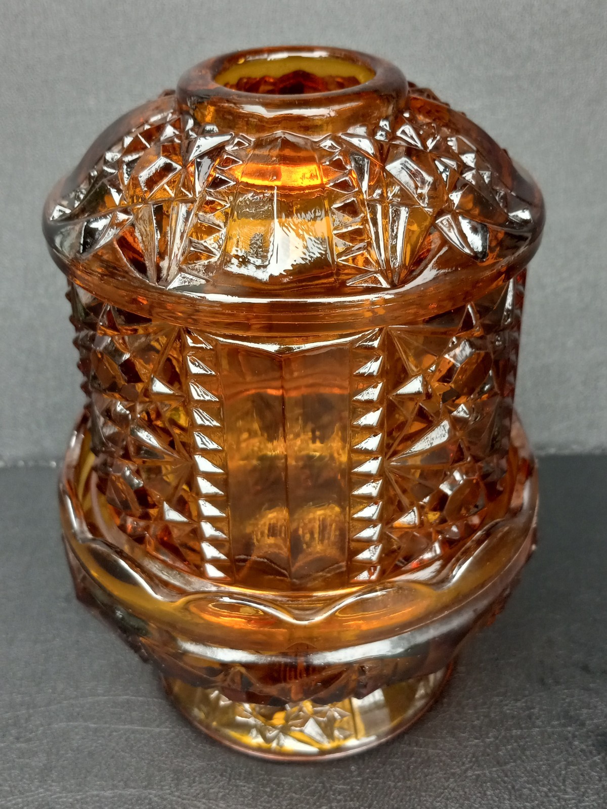 Vintage Indiana Glass 6.5” Amber Stars & Bars Fairy Lamp candle holder Vintage Indiana Glass 6.5” Amber Stars & Bars Fairy Lamp candle holder
