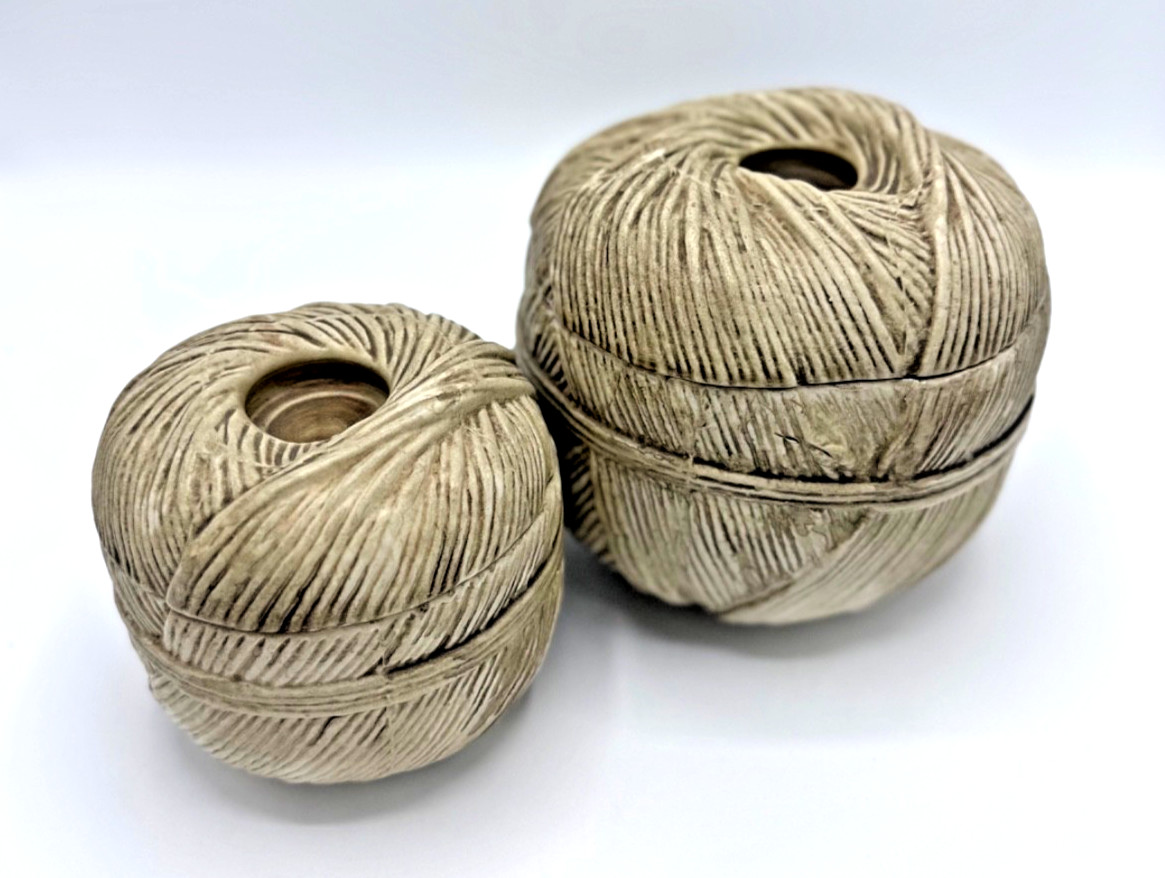 RAYMOR ITALY Set of 2 Pottery String Ball Canisters, MCM 1965-66 VTG Ceramics