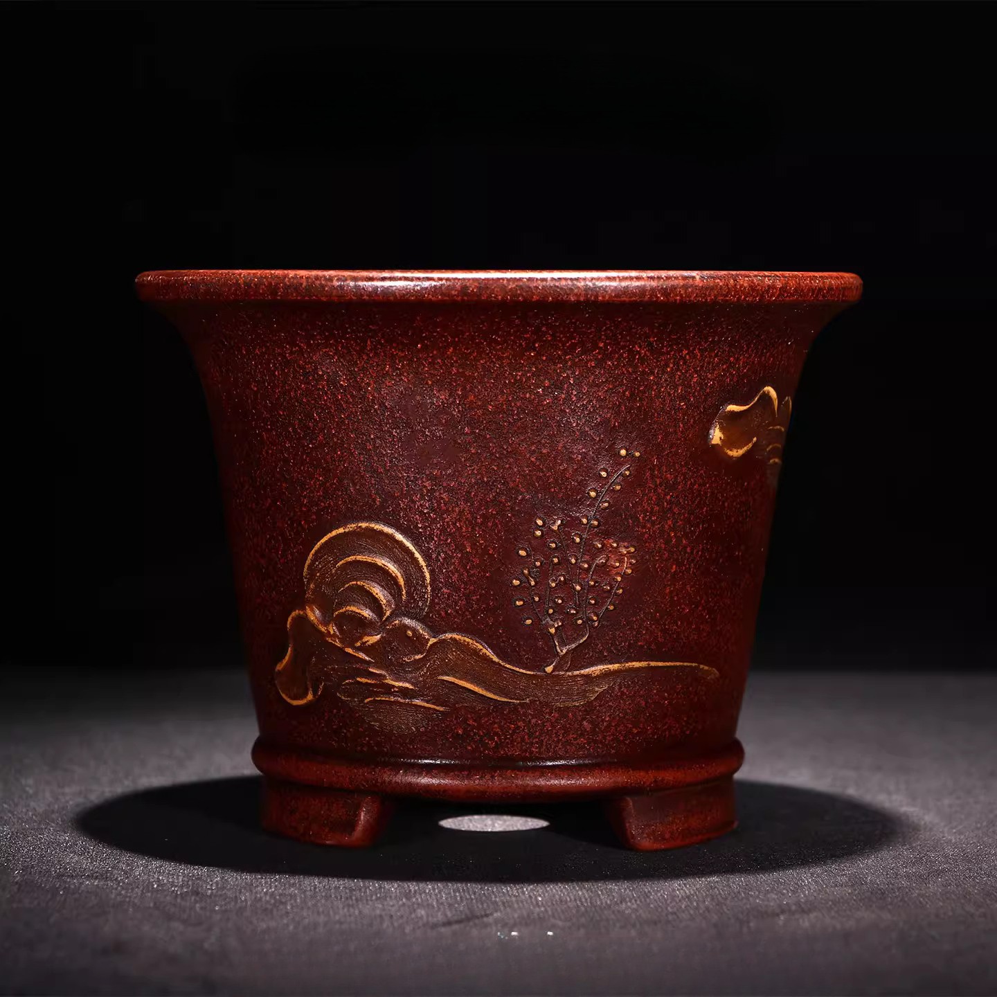5.7in Chinese Yixing Zisha Natural Clay Planter Handmade Landscape Orchid Bonsai