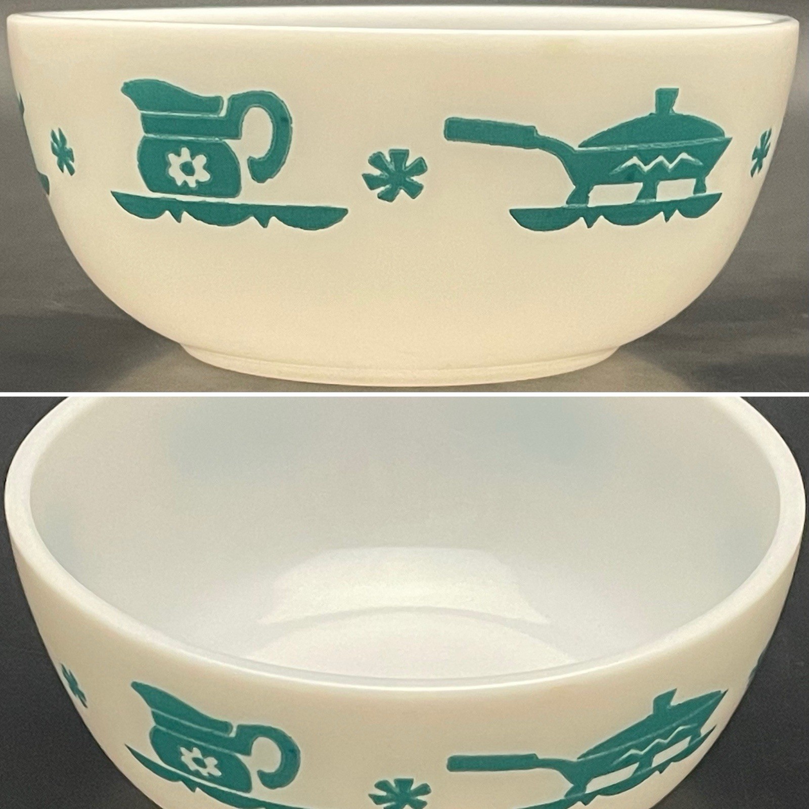 Hazel Atlas Kitchen Aids Turquoise Milk Glass Berry/Cereal Bowl c1950s USA 5