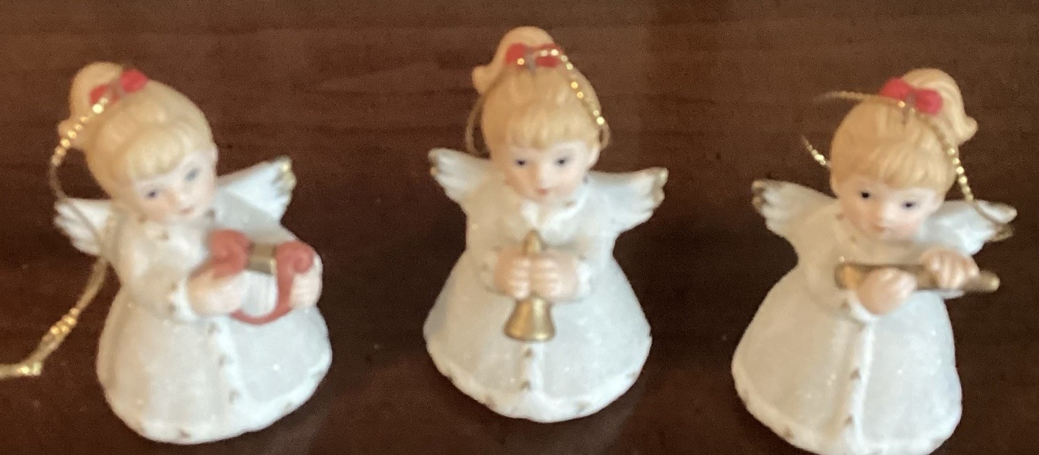 Vintage Homco Angel Ornaments Playing Instruments. Set of 3