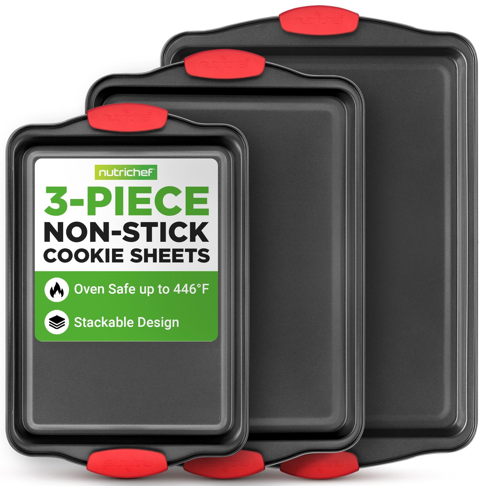 NutriChef 3-Piece Cookie Sheets for Baking, Set 2026 Edition, Black NutriChef 3-Piece Cookie Sheets for Baking, Set 2026 Edition, Black
