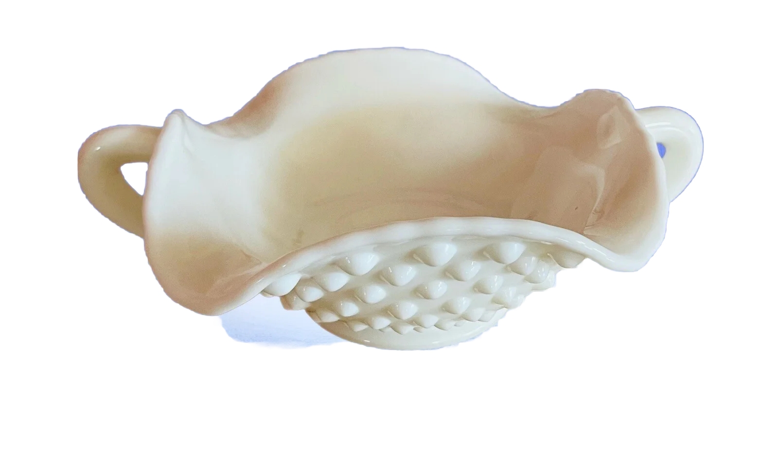 FENTON Milk Glass Hobnail Nappy or Candy Dish w Ruffled Rim 5