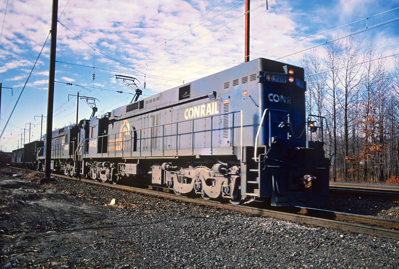 A pair of Conrail E44s (4426 and 4419) near Gunpow, Dec 1980 8.5 x 11 Photo A pair of Conrail E44s (4426 and 4419) near Gunpow, Dec 1980 8.5 x 11 Photo
