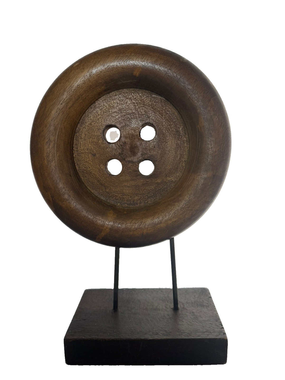 VTG Giant Wooden Button Sculptural Decor on Stand Made in Philippines Art Piece VTG Giant Wooden Button Sculptural Decor on Stand Made in Philippines Art Piece