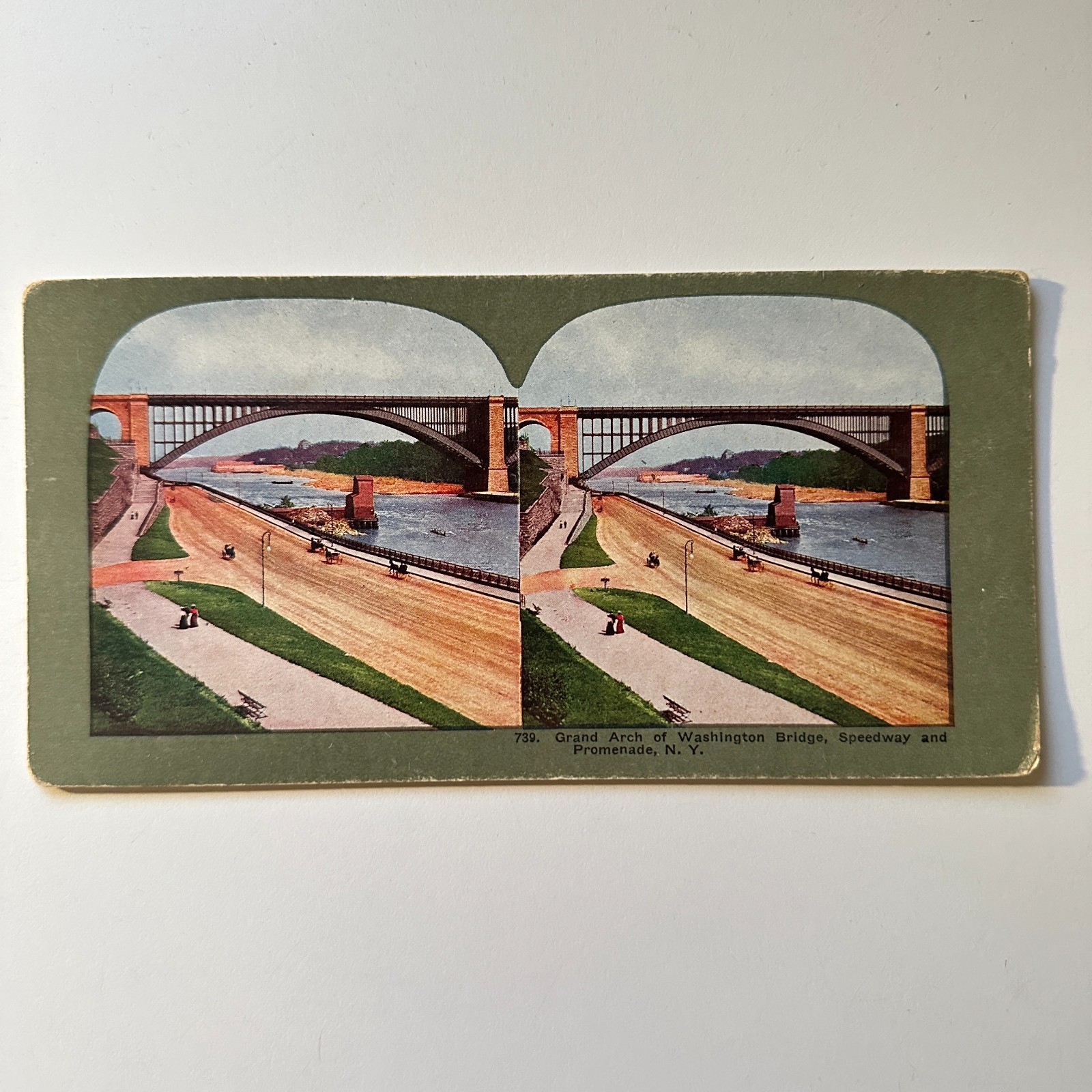 Grand Arch of Washington Bridge Speedway Antique Stereoview Card 5H6-6