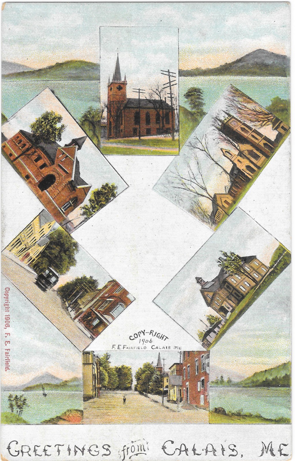 Greetings from Calais Maine Multi-View 1906 Postcard F.E. Fairfield