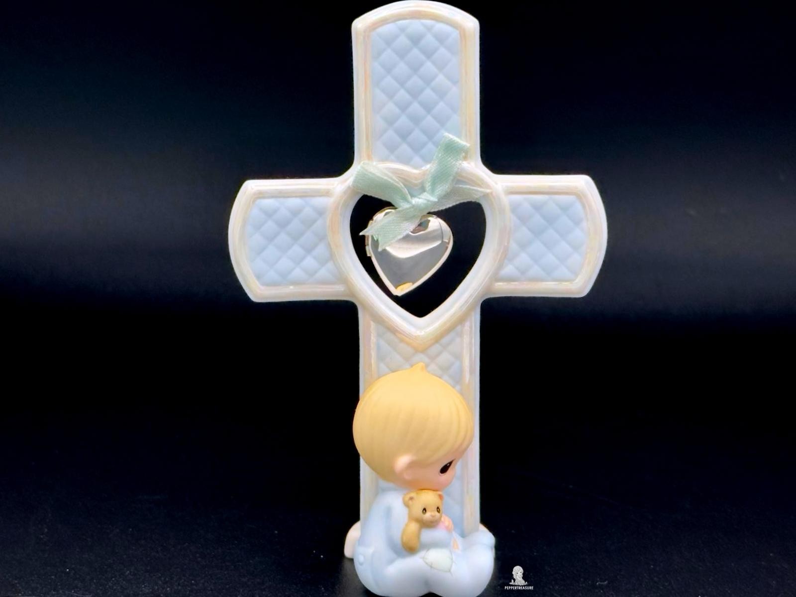 Precious Moments Patched With Love Baby Boy Locket Cross Figurine