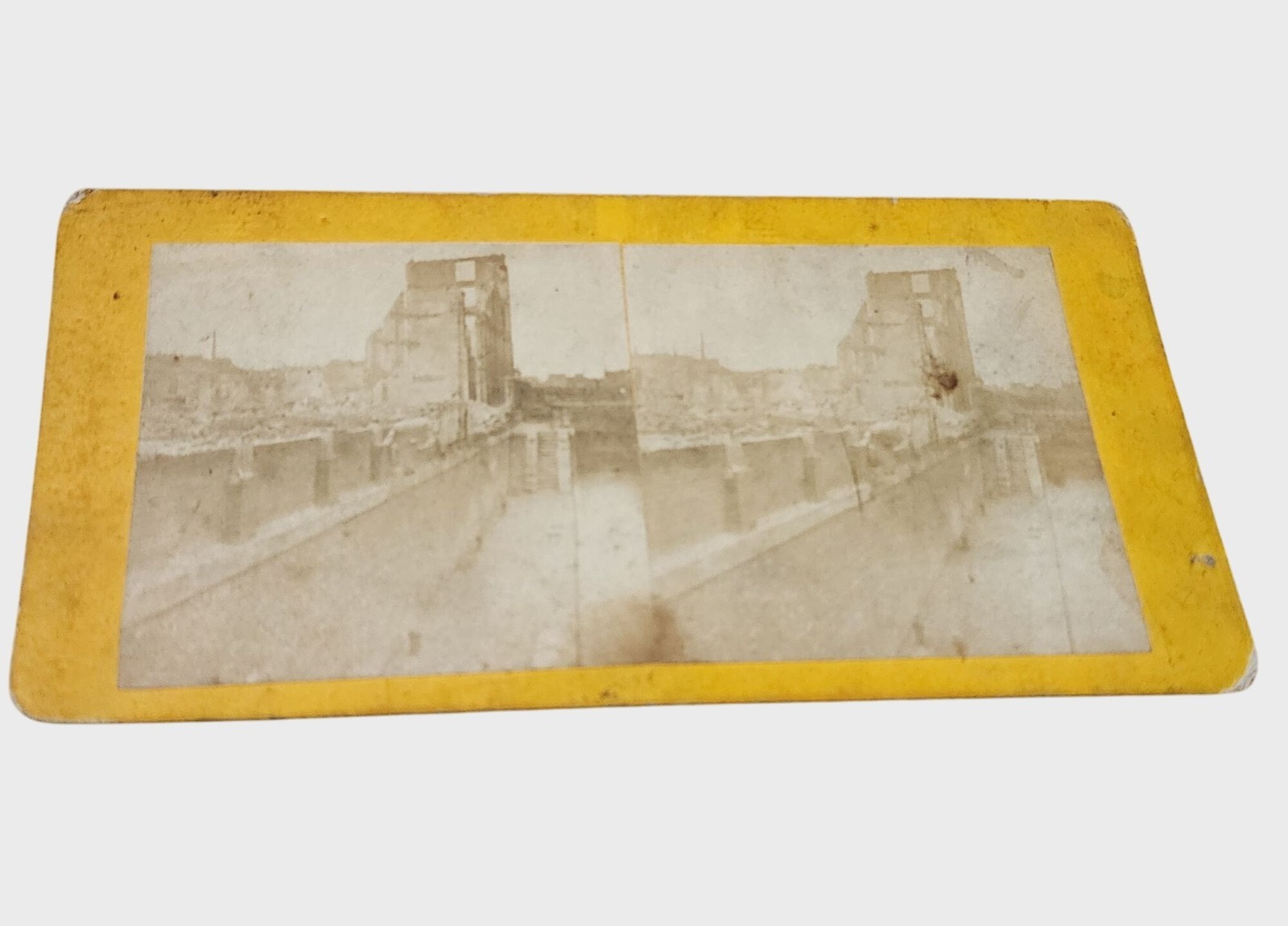 Antique Stereoview Card Of City Ruins On Yellow Mount