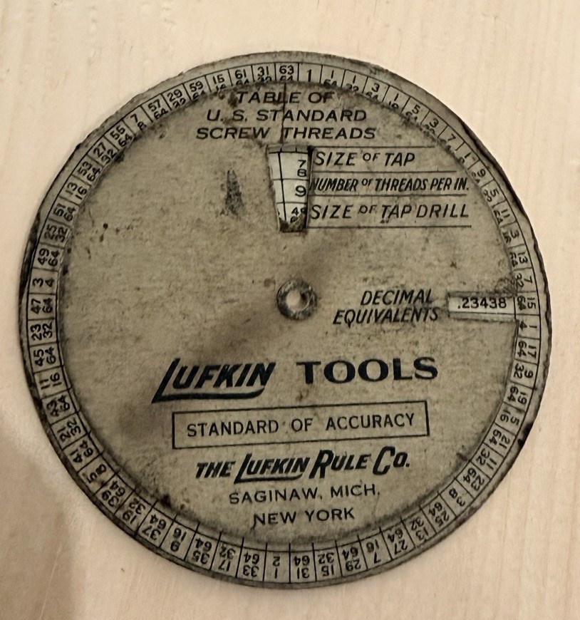 vintage 1935 Lufkin Tools Time Saver circular screw thread calculator vintage 1935 Lufkin Tools Time Saver circular screw thread calculator
