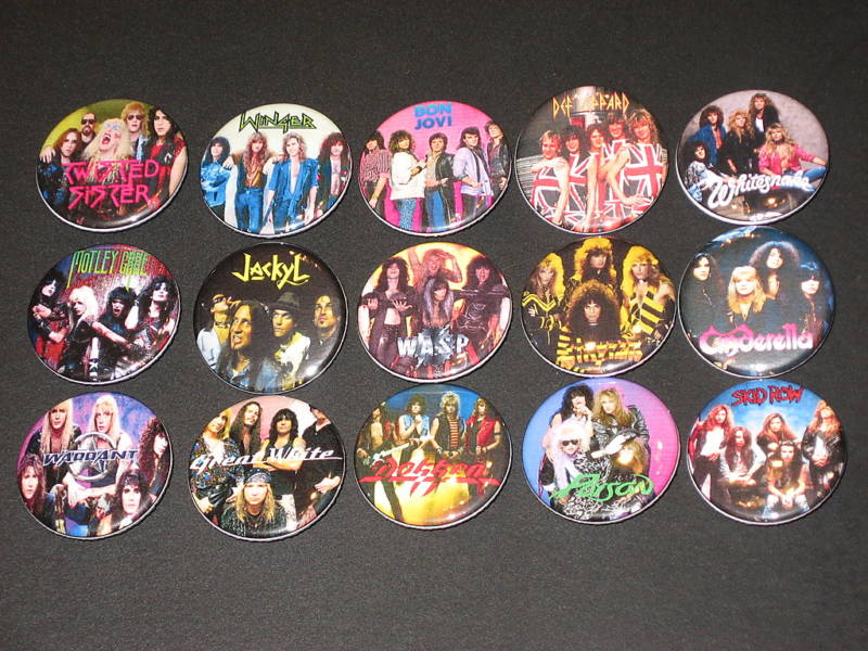 80\'s Hair Bands Buttons /  Pins Set Of 15