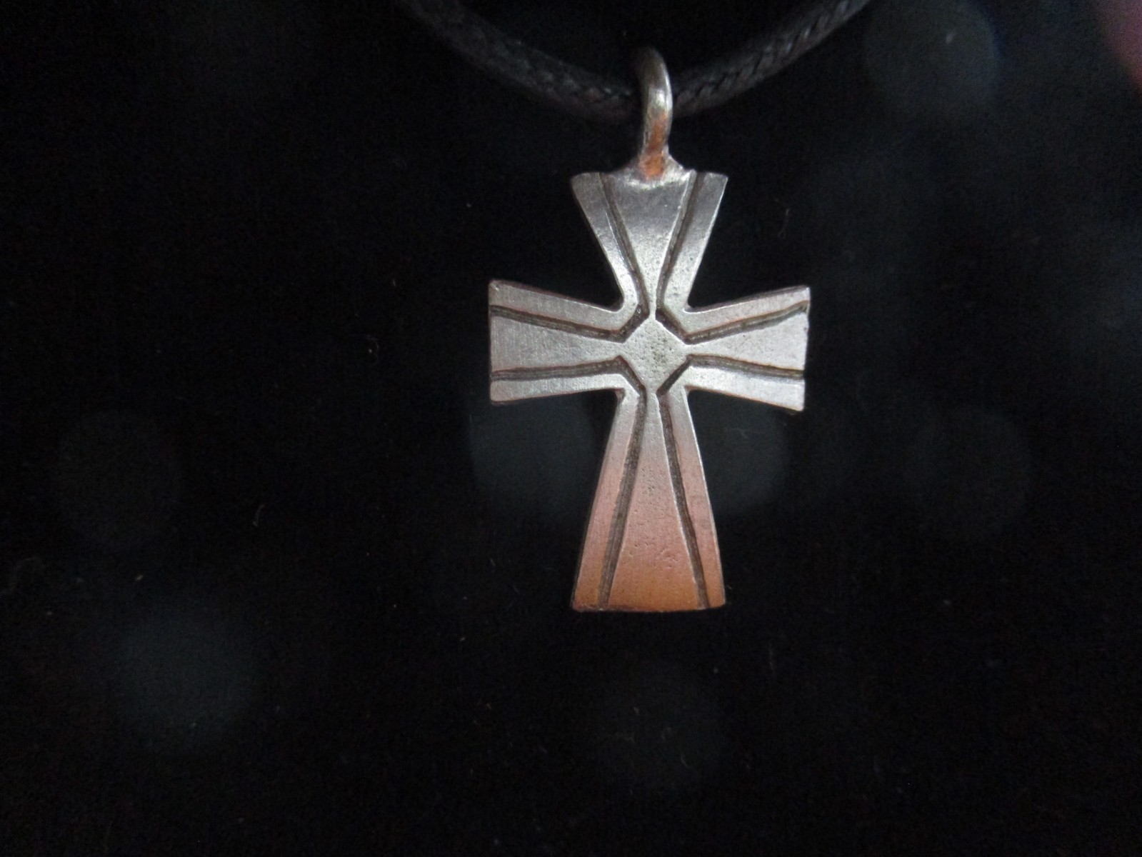Pewter Necklace Catholic Cross on Leather Cord