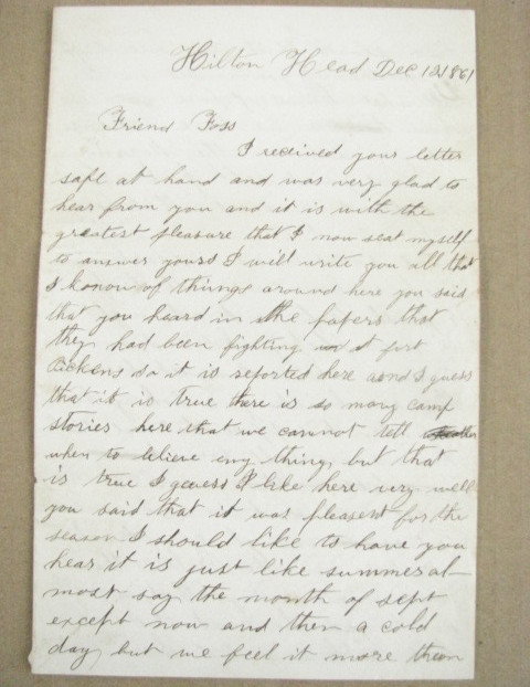 CIVIL WAR HILTON HEAD SOUTH CAROLINA 4th NHV SOLDIER LETTER 1861( PARTIAL)