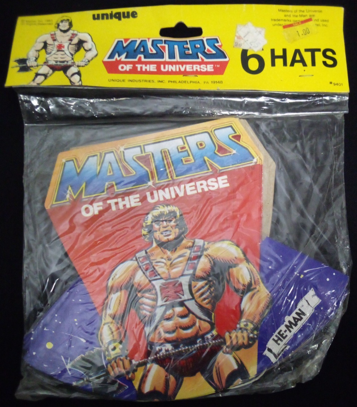 VTG 1983 MATTEL 6 HE MAN MASTERS OF THE UNIVERSE PARTY BIRTHDAY HATS NEW NIP r