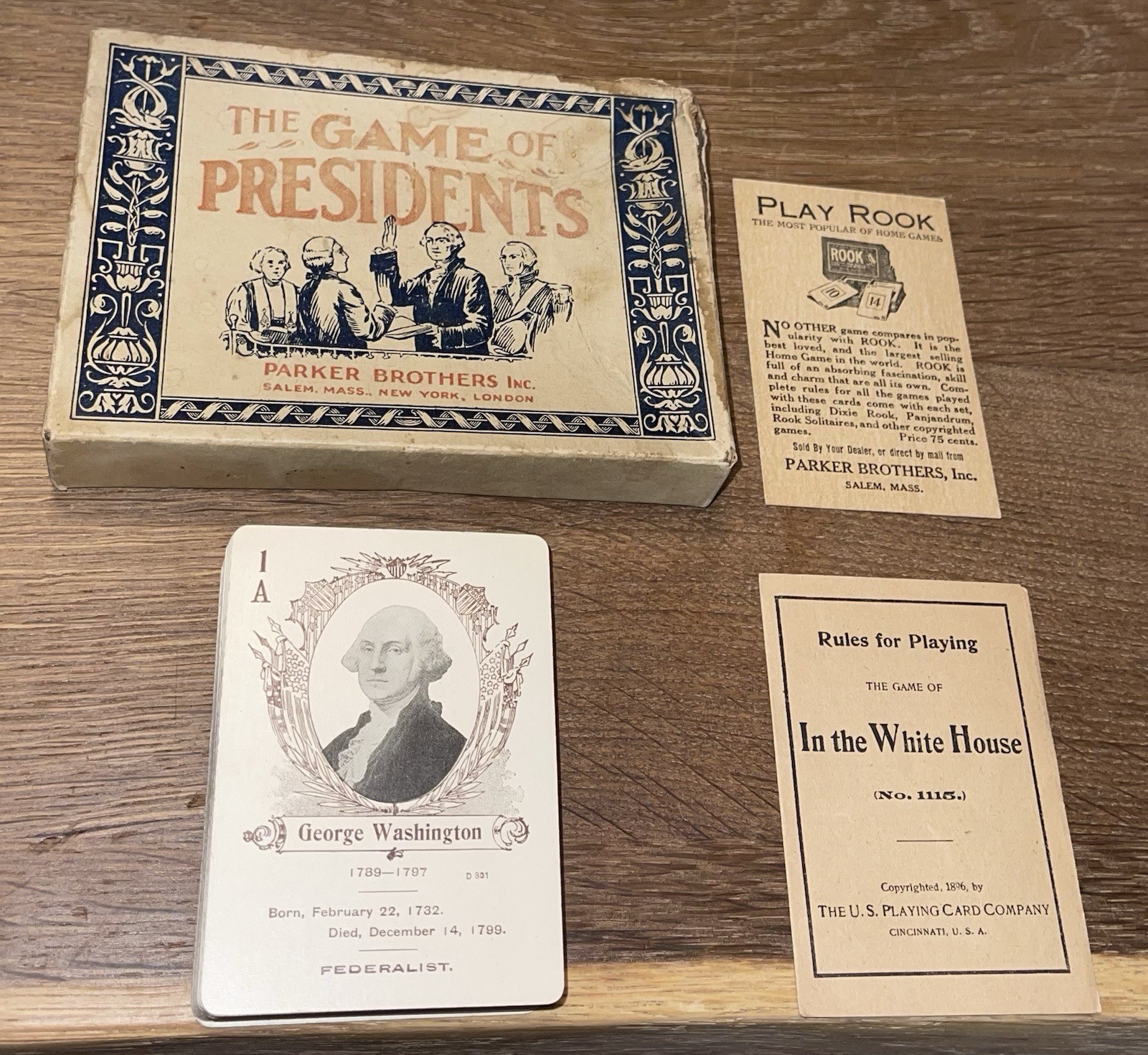 1896 THE GAME OF PRESIDENTS - IN THE WHITE HOUSE PARKER BROTHERS CARD GAME SET