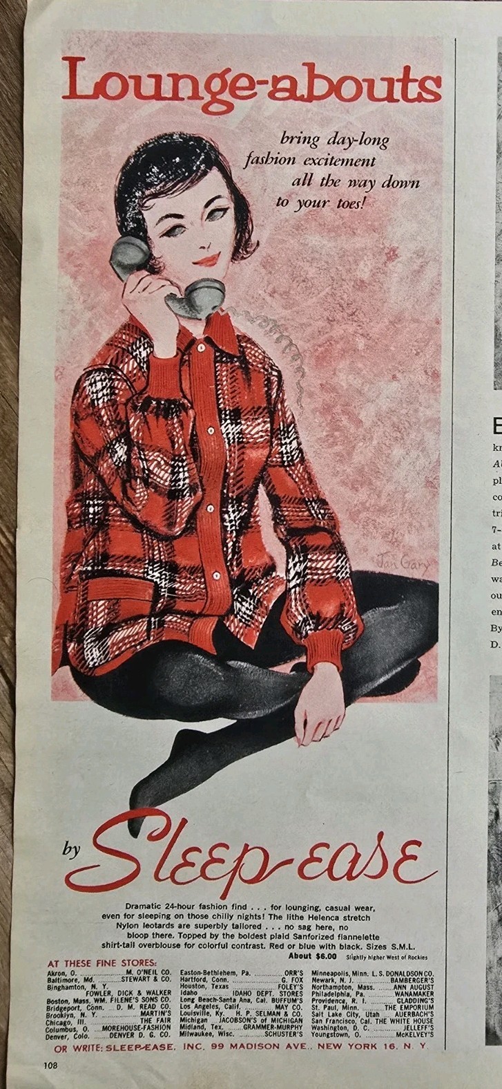 1959 Womens Paris Sleepease Lounge Abouts Pajamas Vintage Fashion Ad