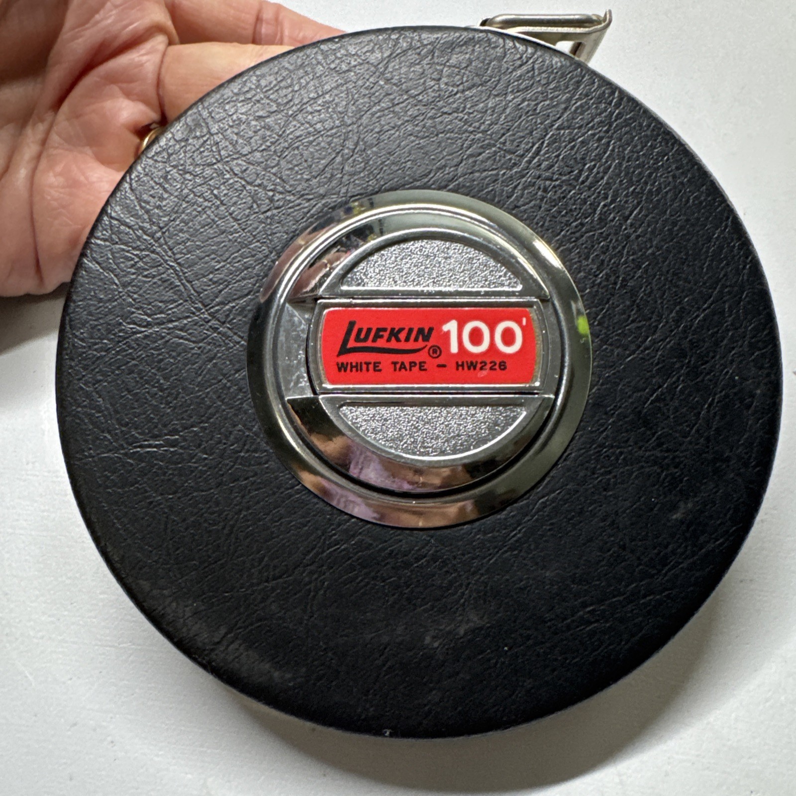 Vintage LUFKIN HW226 White Tape Measure Steel Tape 100 Feet Wind Up