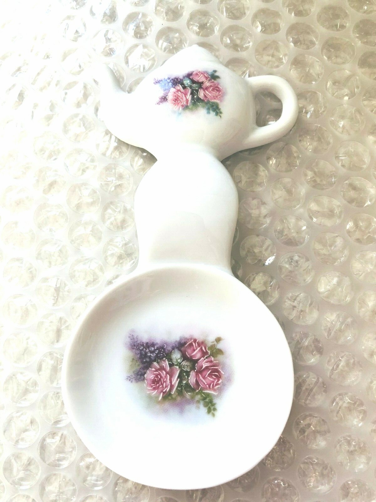 Flowers Pink Roses New Handmade Ceramic Porcelain Tea Bag / Spoon Rest Gift 