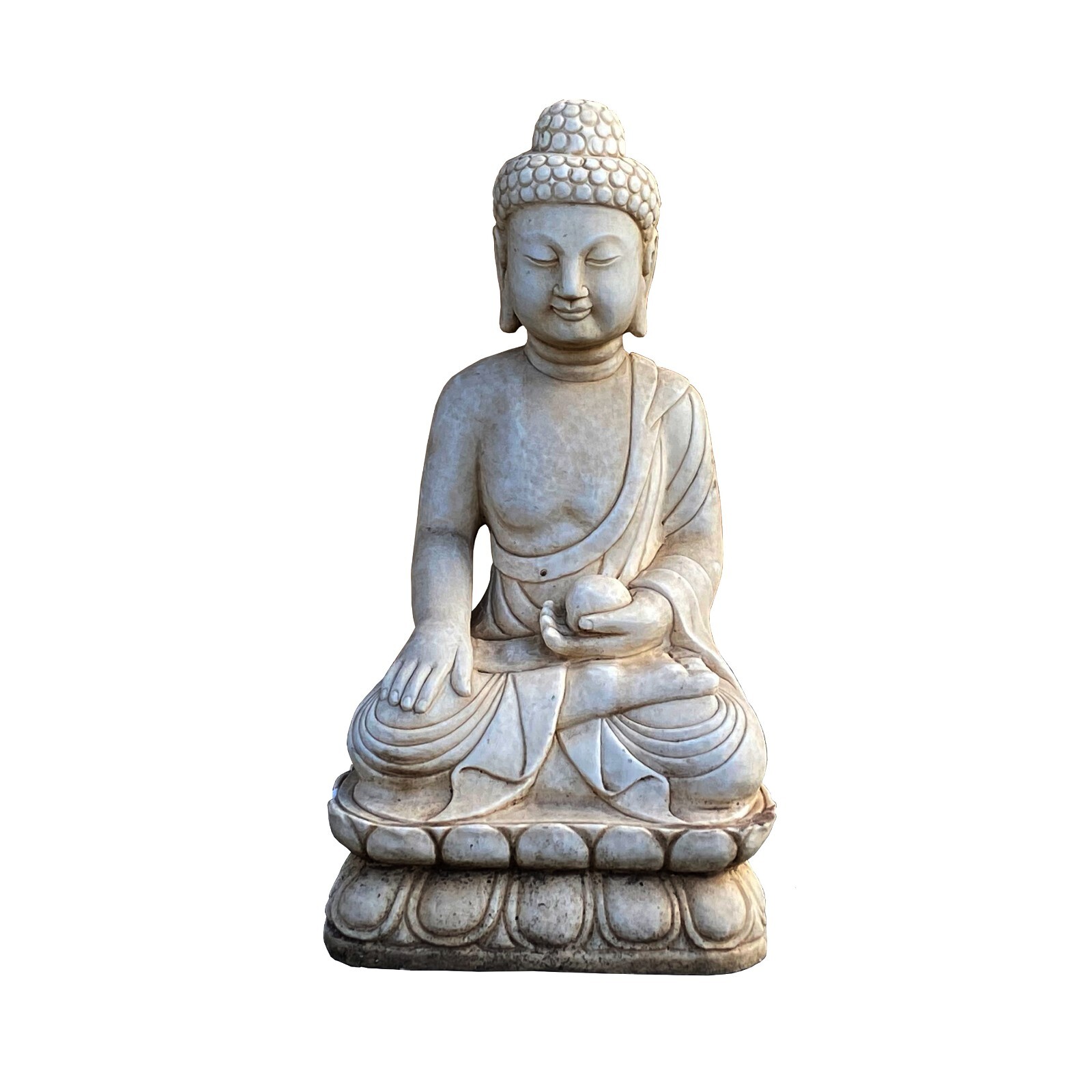 Chinese Oriental Distressed White Marble Stone Carved Sitting Buddha cs7363