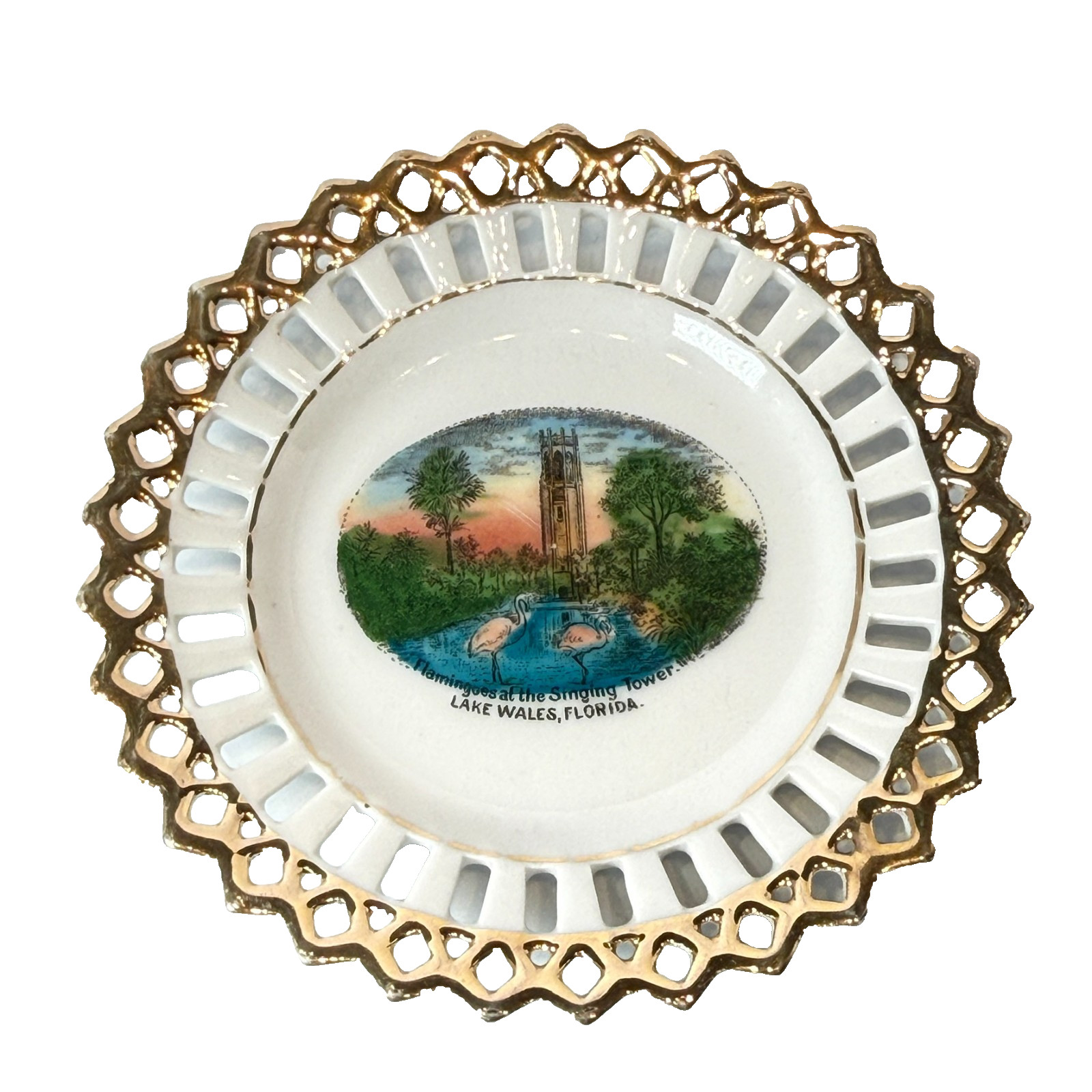 LAKE WALES Singing Tower  FL FLORIDA Antique Souvenir China Dish Plate