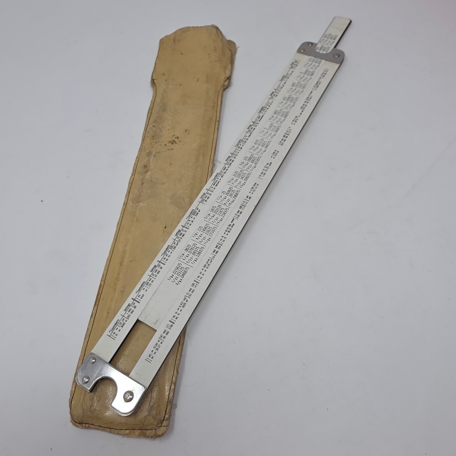 Acu-Math No. 500 Slide Rule White Logarithmic Scale w/ Leather Case Vintage USA