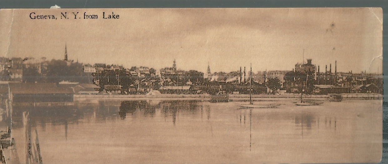 NICE EARLY UNUSUAL CARD VIEW OF GENEVA, NY FROM THE LAKE 1917