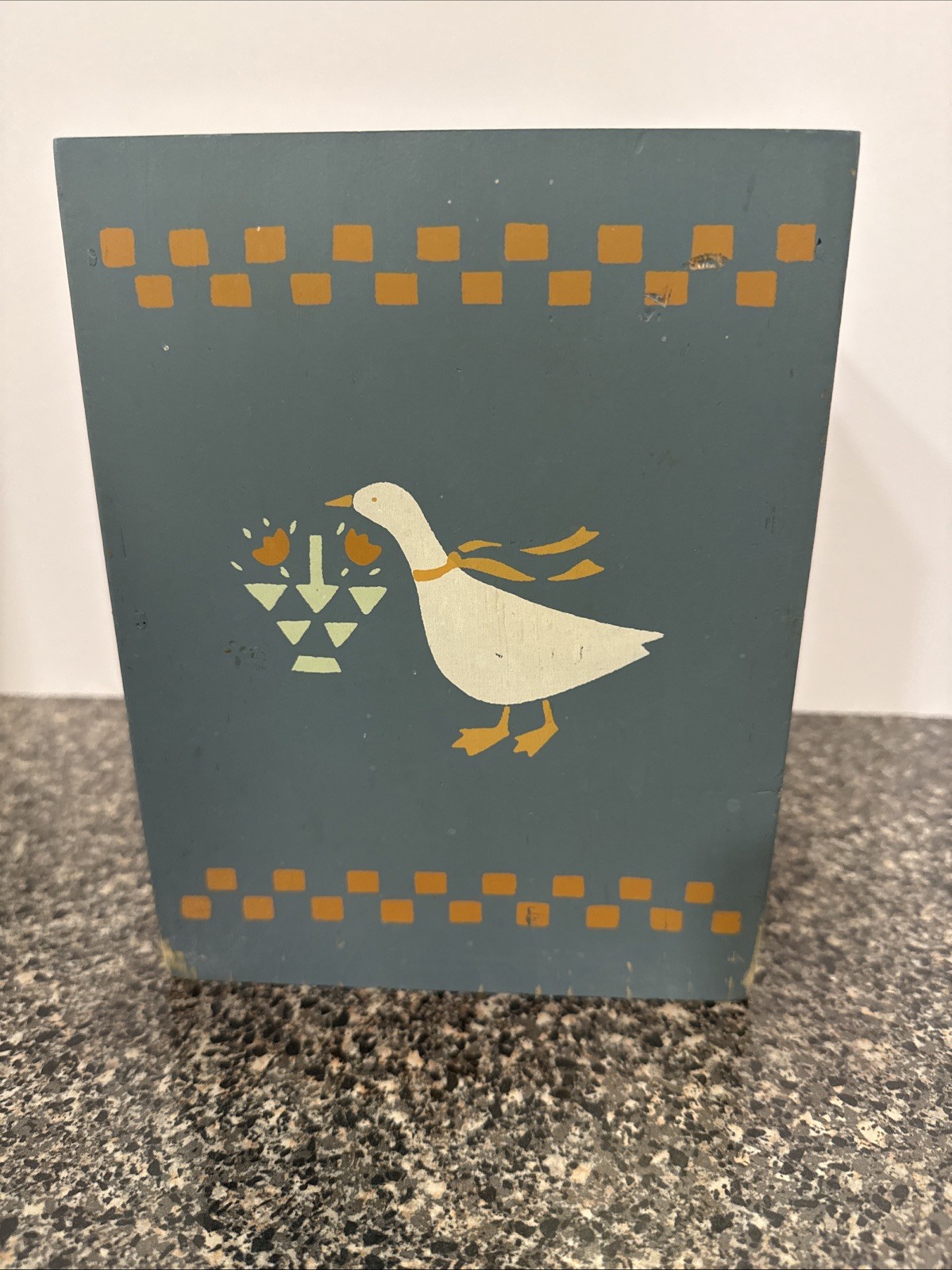 Vintage Cottage core Goose Granny Wood Box Geese Blue Farmhouse Country Kitchen 
