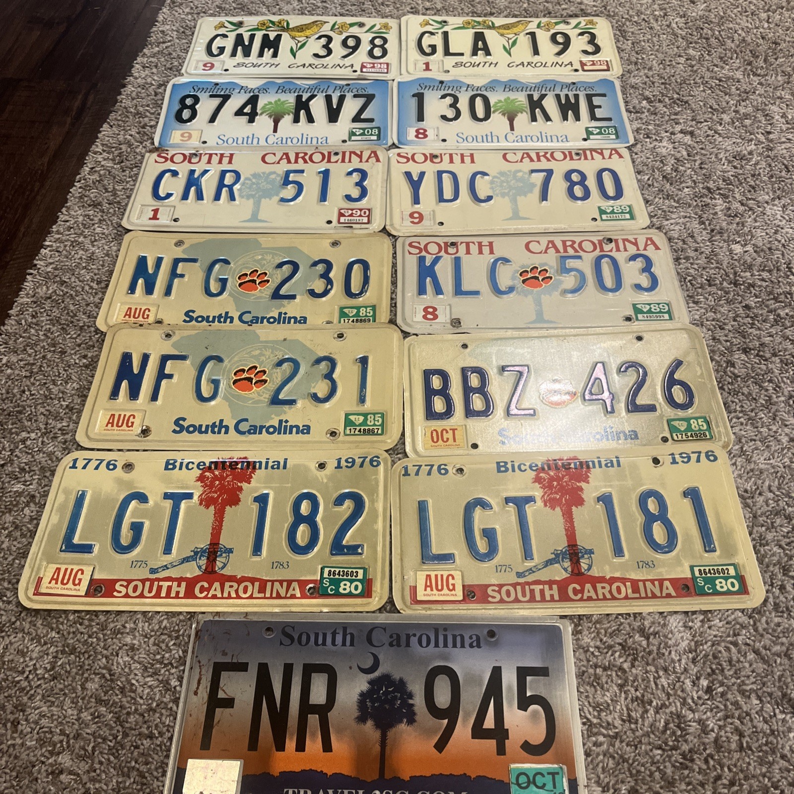 Vintage South Carolina License Plate Lot Of 13 Clemson Bicentennial Birds