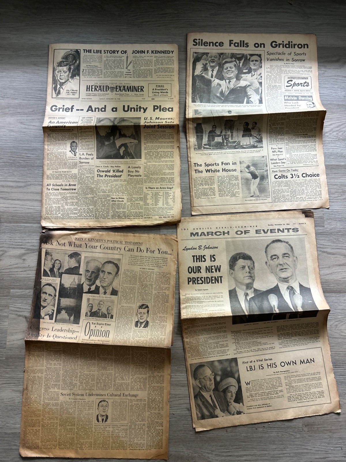1963 JFK Assassination Newspaper Lot of 4  Los Angeles Herald Examiner Kennedy