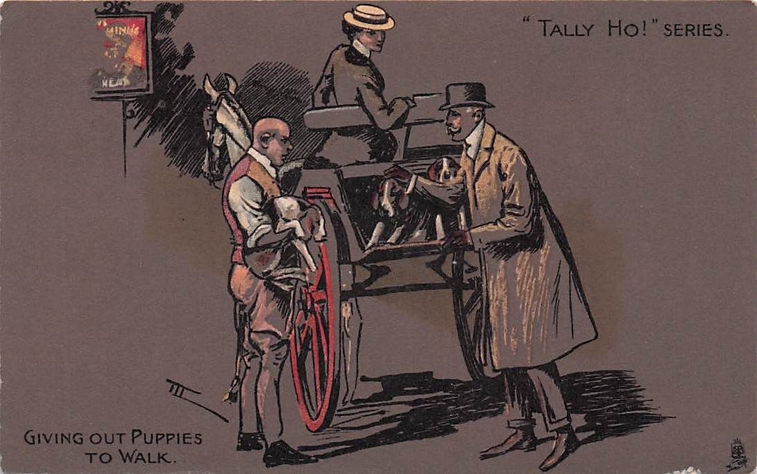 Raphael Tuck Impressionist Tally Ho Series Puppies to Walk Postcard -794688