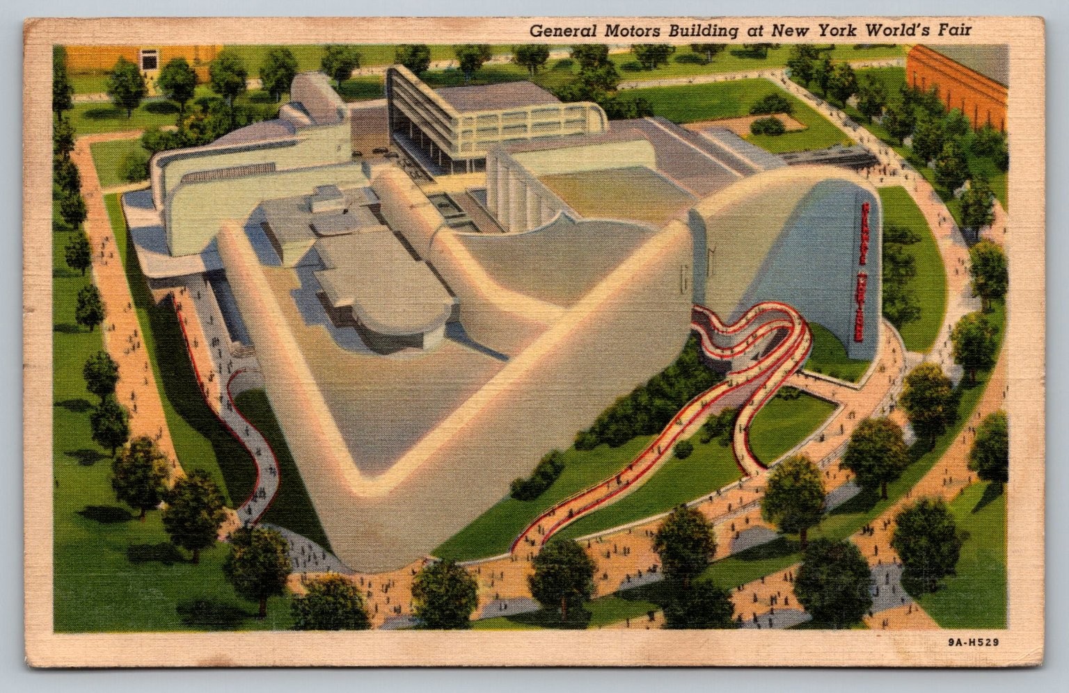 1939 NY World's Fair General Motors Building Highways & Horizons Linen Postcard 1939 NY World's Fair General Motors Building Highways & Horizons Linen Postcard